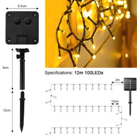 A.bigwhale A.bigwhale Solar Lichterkette Aussen Wetterfest,12M 100 LED Lichterketten Warmwei? Solarlichterkette Au?en 8 Modi fr Garten, Balkon, Hochzeit, Terrasse, Weihnachten, Party Deko