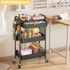 3 Tier Metal Rolling Cart with Drawer, Black Utility Storage