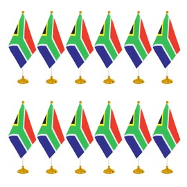 WXTWK 12 Pack South Africa Flag South African Desk Flag Small Mini South African Table Flags With Stand Base,Home Office Festival Events Celebration Decorations