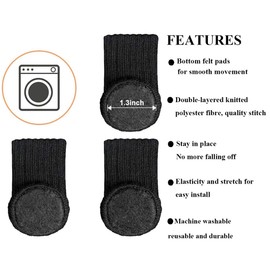 UrsoKuz 20 PCS High Elastic Non Slip Furniture Leg Feet Socks Pads Covers Furniture Caps Set, Fit Girth from 3" to 5", Knitted Furniture Cups Black