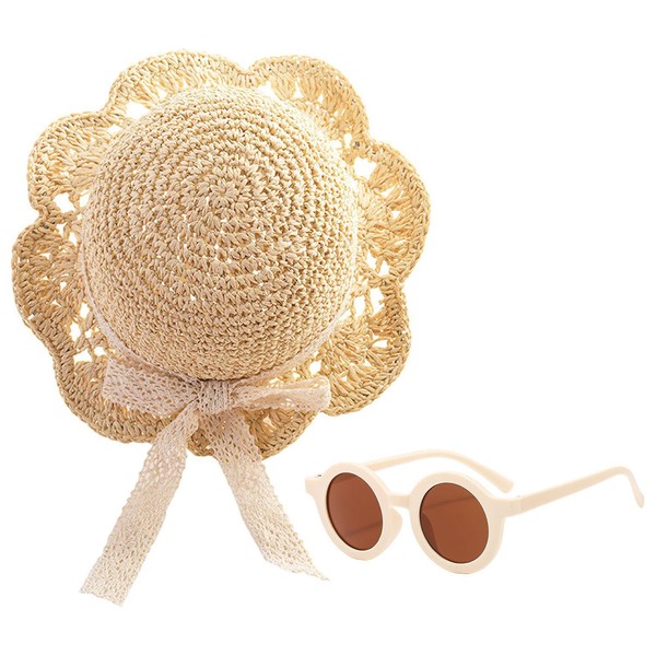 CWPFVQA 1 x Children's Straw Hat, 1 Pair of Sunglasses,