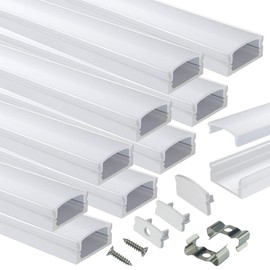 Muzata 10PACK 3.3FT/1M LED Channel System with Milky White Cover Lens, Silver Aluminum Extrusion Profile Housing Track for Strip Tape Light U Shape U1SW WW 1M, LU1