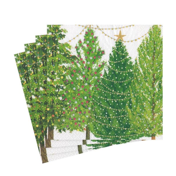 Caspari Christmas Trees with Lights Paper Luncheon Napkins - 20 Per Package