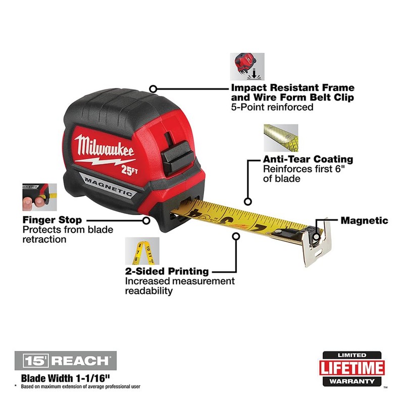 MILWAUKEE 25Ft Compact Magnetic Tape Mea