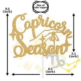Capricornio - Decoración para tartas de temporada, gran capricornio energía/noviembre diciembre decoración de pasteles de cumpleaños, 12 constelaciones del zodiaco suministros de decoración para hombres y mujeres, purpurina dorada