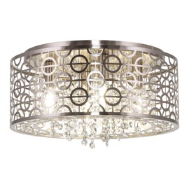Kira Home Brielle 15" Modern Chic 4-Light Crystal Flush Mount Chandelier + Round Metal Shade, Dimmable, Brushed Nickel Finish