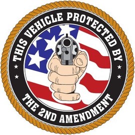 This Vehicle Protected by The 2nd Amendment Brown; Round Bumper Sticker