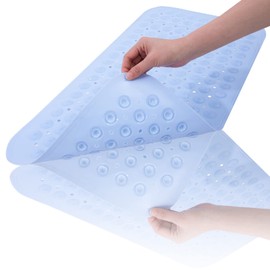 RAY STAR Bathtub Mat Non-Slip Shower Mats for Tub, Extra Long Cushioned Bathtub Mats with Drain Holes and Suction Cups Massage Soft on Feet Machine Washable Bathroom Accessories（Blue）