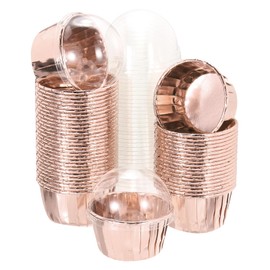 sourcing map 50 Pcs Double-Sided Aluminum Foil Cupcake Liners with Lids, Greaseproof Muffins Baking Cupcakes for Wedding Birthday Party Decoration, Champagne Gold (Round)