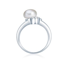 Valero Pearls Sterling Silver 925 rhodium-plated Ladies Ring with Freshwater cultured pearls white and white Zirconia Size S 60200012
