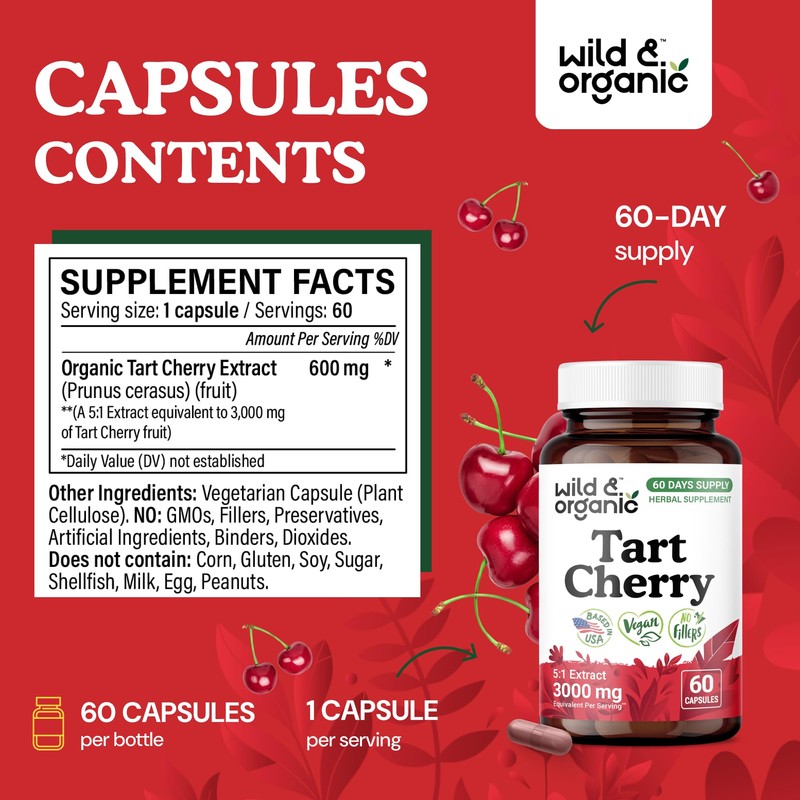 Wild & Organic Tart Cherry Capsules 600 mg - Uric