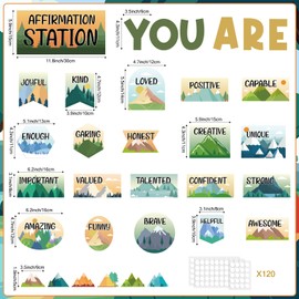 33 Pcs Affirmation Station Bulletin Board Set Camping Motivational Bulletin Board Classroom Decorations Adventure Travel You are Positive Affirmation Accent Cutouts for Home School Office Wall Supply
