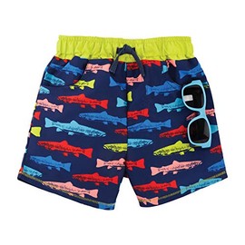 Mud Pie Boys Fish Swim Trunks with Sunglasses, Blue, 4T-5T