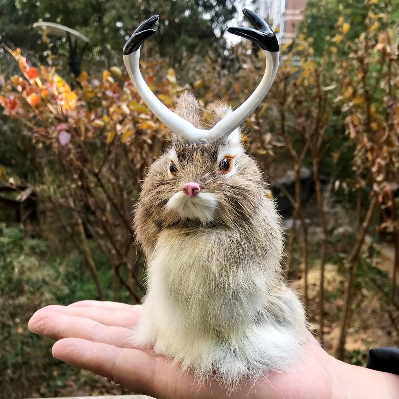 Realistic Jackalope Furry Wild Animal Replica Figurine Easter Bunny Spring