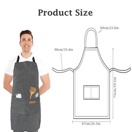 Shunshi 2 Pack Adjustable Apron, Unisex Apron with 2 Pockets, Cotton Linen Cooking Kitchen Accessories Chef Bib Aprons for Women Men Home Baking Gardening Household Cleaning BBQ Restaurant(Blue)