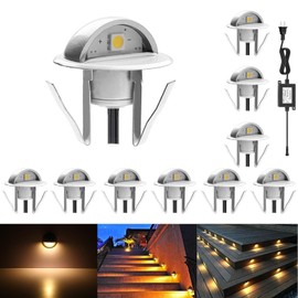 RNEHON 10 Pack LED Outdoor Deck Lights Kit,Φ1.38 Low Voltage 12V DC Step Stair Lights,IP65 Waterproof Recessed Warm White Landscape Lighting for Garden,Yard Steps,Patio,Floor Decoration