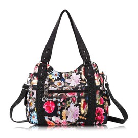 Angel Barcelo Roomy Fashion Hobo Womens Handbags Ladies Purse Satchel Shoulder Bags Tote Washed Leather Bag Black