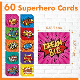 60PCS Superhero Motivational Cards, 10 Designs Inspirational Wall Decorative Sign Positive Word Cards Colorful Accents Set for Middle High School Bulletin Board Classroom Home Students (5.5” Each)