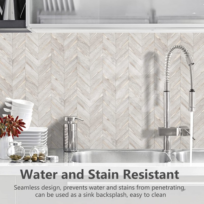 STICKGOO 10-Sheet Herringbone Tile Peel and Stick Backsplash, Beige Mixed