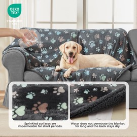 Luciphia Waterproof Pet Blankets for Couch Sofa Bed Cover Liquid Pee Proof Washable Soft Fluffy Large Dog Blanket Reversible Furniture Protection Grey Paw Thicken Large（65" x 57"）
