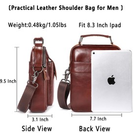 Leather Shoulder Bag for Men Casual Crossbody Bag Travel Vintage Messenger Bag Multi-function Handbag Satchel (Coffee)