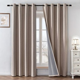 Zyvola 100% Blackout Curtains 96 Inch Long 2 Panels Faux Linen Black Out Curtains for Bedroom Living Room, Thermal Insulated Room Darkening Drapes Grommet Noise Reducing (W52 x L96, Light Beige)
