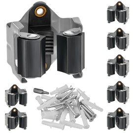 ECENCE 8x Broom Holder Wall, Tool Holder, Garden Tool Holder, Broom Holder, Spring Steel, Wall Mount for Mop, Shovel, Tools, Grey