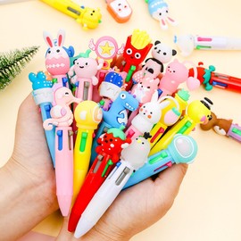 Pack of 24 4 Colours Mini Ballpoint Pens, Party Bags Children's Birthday Party 5 6 7 8 9 10 Years, Colourful Pens Children with Cartoon Pattern Rainbow Pens for Give Aways Guest Gift Children's