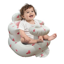 Inflatable Baby Seat for Babies 3-36 Months, Baby Chair with Fence & Built in Air Pump, Blow Up Floor Baby Seat with Back Support, Inflatable Baby Chair Sit Me Up for Home Pink Rabbit-Tray