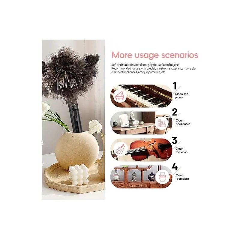 Retractable Feather Duster Ostrich Feathers Anti-Static Reusable Eco-Friendly Handheld Cleaning