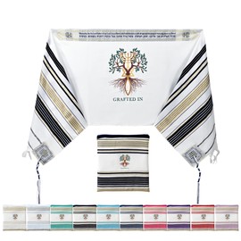 Holy Land Market Grafted IN - Messianic Christian Prayer Shawl/Tallit Prayer Shawl - Creation and Restoration Talit (Black)