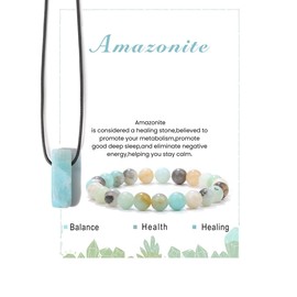 Pingyongchang Calming Yoga Bracelets Necklace Set, Relaxation Crystal Stone Mantra Bracelets for Women, Natural Crystal Stone Birthday Gifts, Black Leather Necklace for Men-Howlite