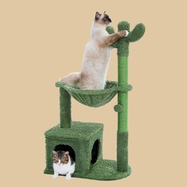 Generic Cactus Cat Tree 40"" Cat Tower with Large Metal Carpet Hammock, Cat Scratching Post for Indoor Cats
