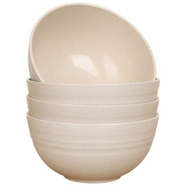 LuckyZone Unbreakable Cereal Bowls - 24 oz Reusable Wheat Straw Bowl Set of 4 - Dishwasher & Microwave Safe - Perfect for Cereal, Soup and Rice - BPA Free, Healthy & Eco-Friendly (Beige)