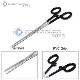 OdontoMed2011 Heavy Duty Black PVC Grip Handle German Grade Stainless Hemostat Forceps Straight Serrated 8" ODM