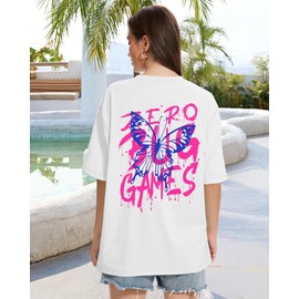 ADOREJOY Oversized Tshirts for Women Graphic Summer Short Sleeve Loose fit Tee, White Butterfly Letter, XL