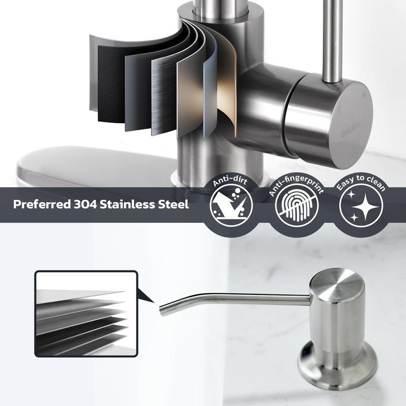 WEWE Kitchen Sink Faucet with Soap Dispenser, Kitchen Faucet with