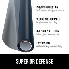 Gorilla Guard Window Privacy Film, Removable Two Way Sun Blocking, 35.4 x 78.7 Inch, Reusable No Residue Stickers, Strong Static Clings to Glass Windows, Decorative Bathroom Door Coverings, Black