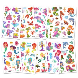 AOOWU Glitter Tattoo Set Children, 10 Sheets Mermaid Glitter Tattoos Girls, Waterproof Children's Tattoo Stickers Boy, Temporary Children's Tattoos for Party Decoration Gifts Party Bags Children's