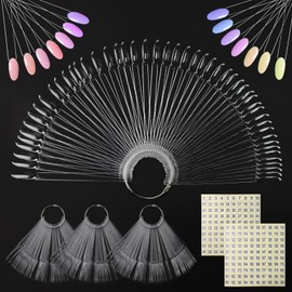 200 Pcs Nail Swatch Sticks Clear Plastic Nail Colour Display Tips with Metal Ring and 1-200 Numbered Stickers for Art Design Practice for Salon and Beginners