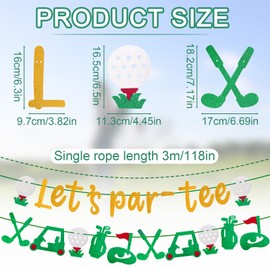 Pre-Strung Let's Par-Tee Banner, Golf Theme Party Decorations Glitter Birthday Banner No-DIY Hanging Decor for Golf Lovers Retirement Party Photo Backdrop (Green & Gold)