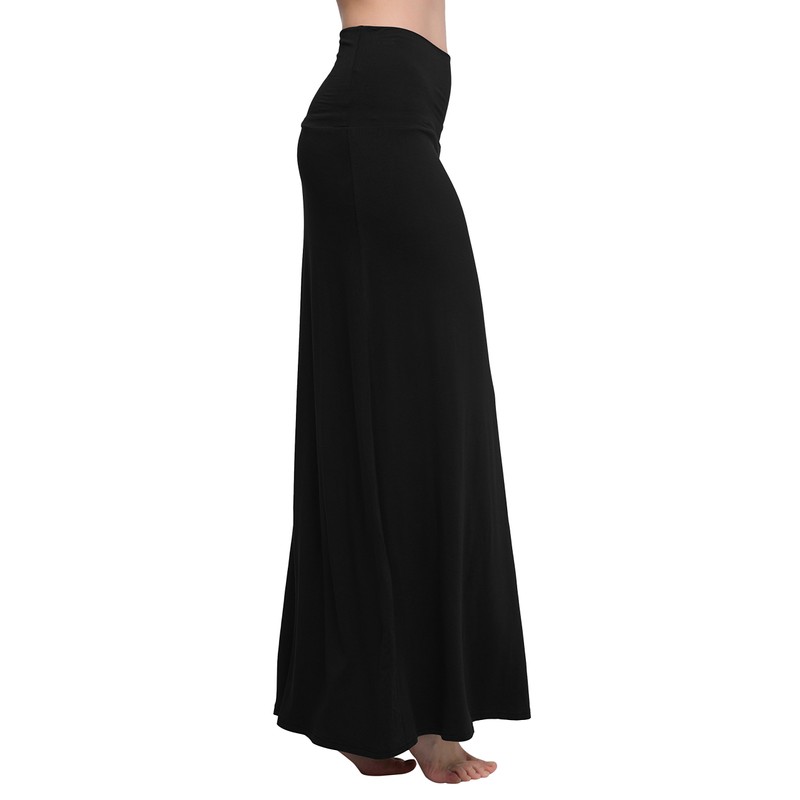 Long Elasticated Stretchy Gypsy Maxi Skirt - Black , size: