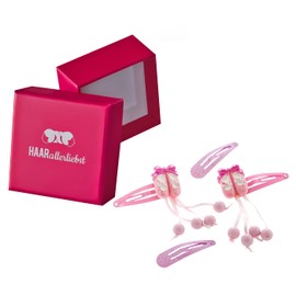 HAARallerliebst Hair Clips Set (6 Pieces | Small Ballerina Shoes | Pink) for Girls with Storage Box (Box Colour: Pink)