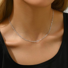 Dabovos Heart Link Chain Necklace for Women Dainty Silver Plated Love Heart Chain Choker Necklace Simple Promise Jewelry Gifts