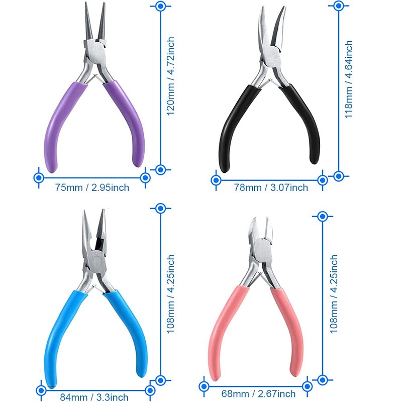 MMOBIEL 4Pcs Jewelry Pliers Set Making Tools Kit, Needle Nose,