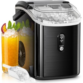 AGLUCKY Nugget Ice Makers Countertop,Portable Pebble Ice Maker Machine with Soft Chewable Ice,35Lbs/24H,One-Click Operation,Self-Cleaning,Crushed Ice Maker for Home/Kitchen(Stainless Steels Black)