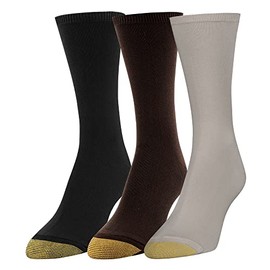 GOLDTOE Women's Castaway Crew Socks, 3-Pairs, Khaki/Brown/Black, Medium