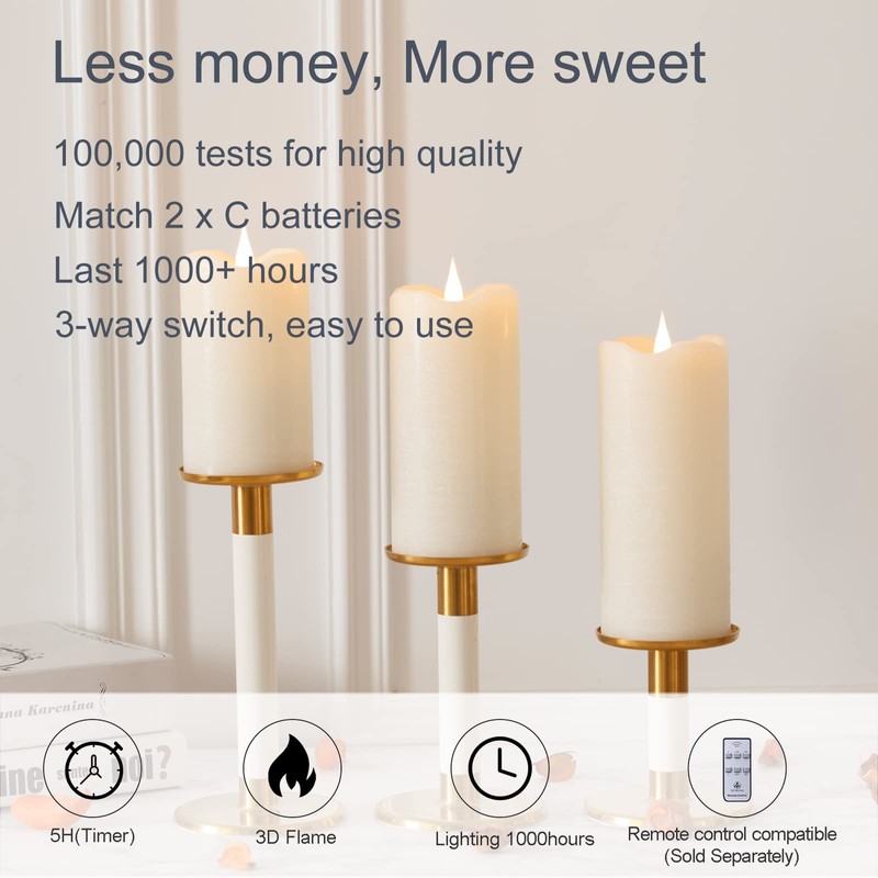 TECHLONG Flickering Flameless Candles with 3D Moving Flame, Last 1000+