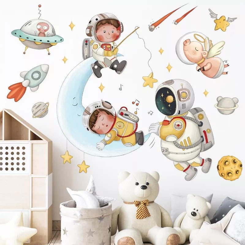 DaraBaby Vinil Decorativo Astronauta Nave Espacial Luna Niño Bebé