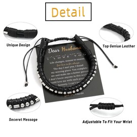 UILZ Dear Husband Momrse Code Bracelet for Men with Card Morse Code Bracelets for Son Brother Dad Husband Grandson Boyfriend Inspirational Leather Bracelet